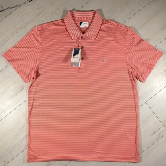 Izod Other - NWT Izod  Golf Short Sleeve Polo Men's Red Striped Golf Size Large